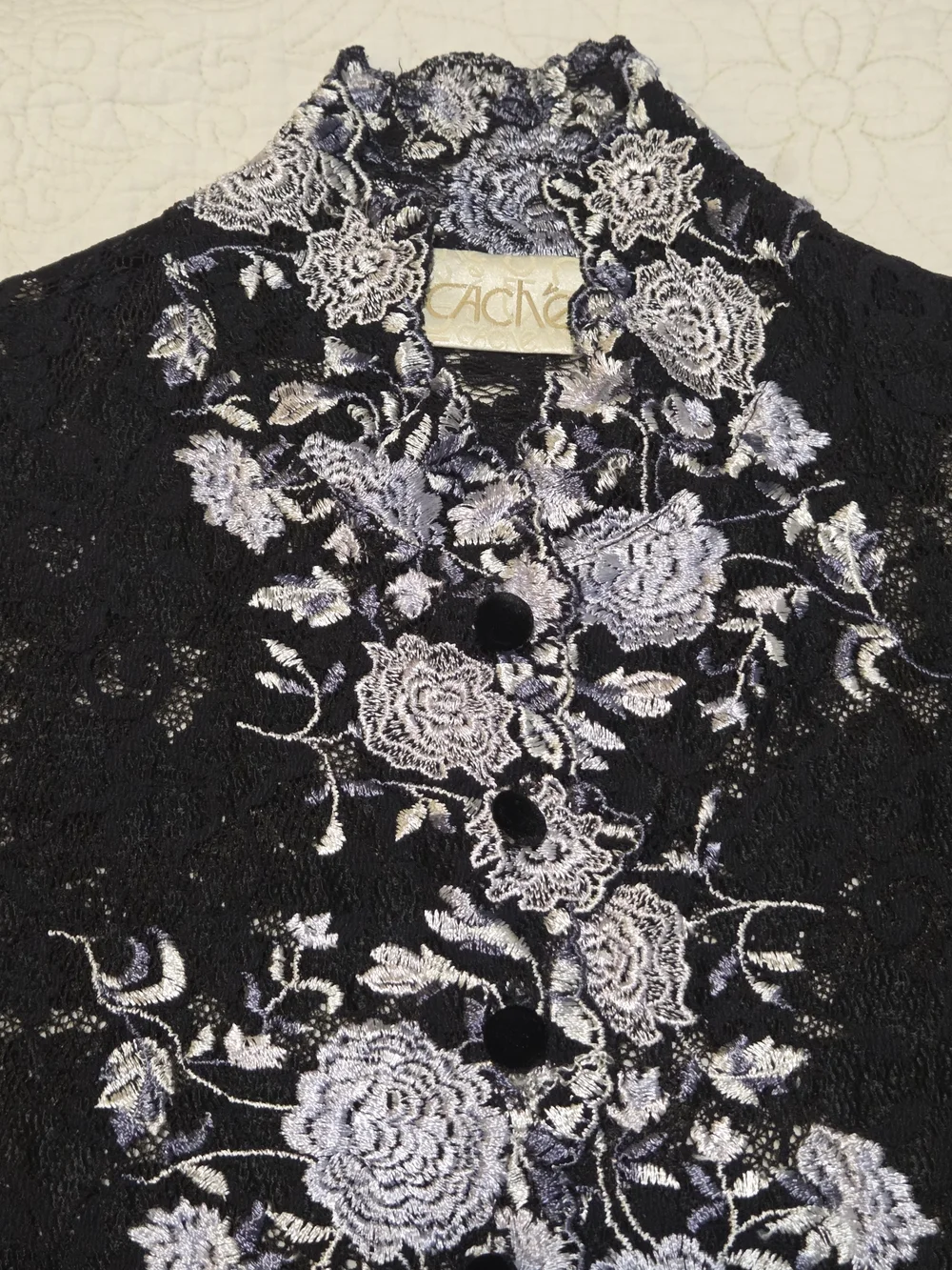 Black Lace Floral Embroidered Blouse - Picture 2 of 5